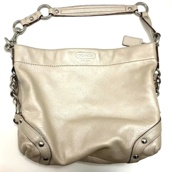 Coach Carly Pebbled Cream/Silver Hobo Shoulder Bag EST 1941 No L1073- F15251 - Picture 1 of 14